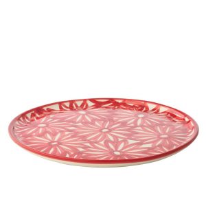 PLATE FLOWERS CERAMIC RED