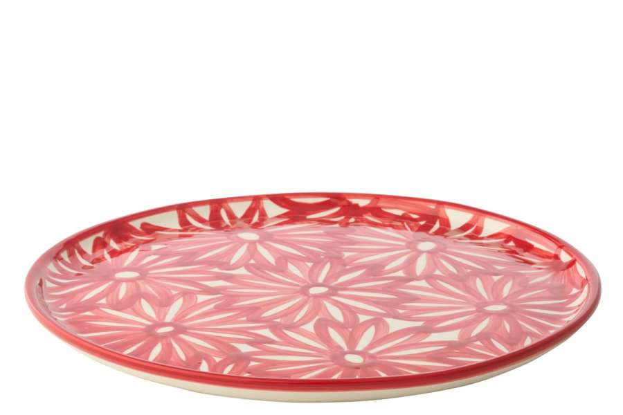 PLATE FLOWERS CERAMIC RED