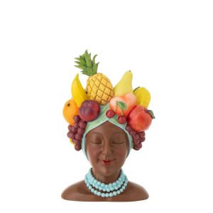 FLOWERPOT LADY WITH FRUITS RESIN MULTI