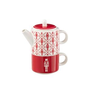 TEA POT+CUP NUTCRACKERS WINDOWNBOX CERANMICS RED