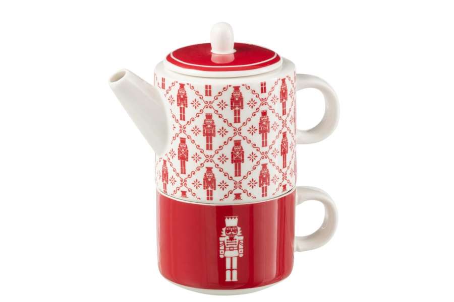 TEA POT+CUP NUTCRACKERS WINDOWNBOX CERANMICS RED