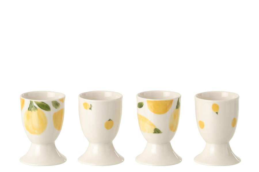 BOX OF 4 EGG CUP LEMON CERAMIC WHITE/YELLOW