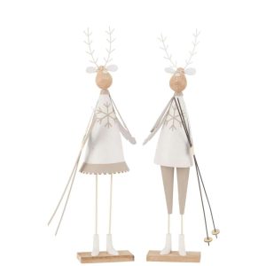 REINDEER DECO BOY/GIRL METAL/WOOD WHITE/BEIGE LARGE ASSORTMENT OF 2