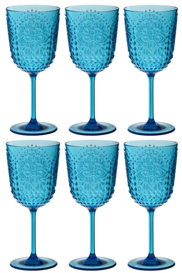 BOX OF 6 WINE GLASS PLASTIC AZURE