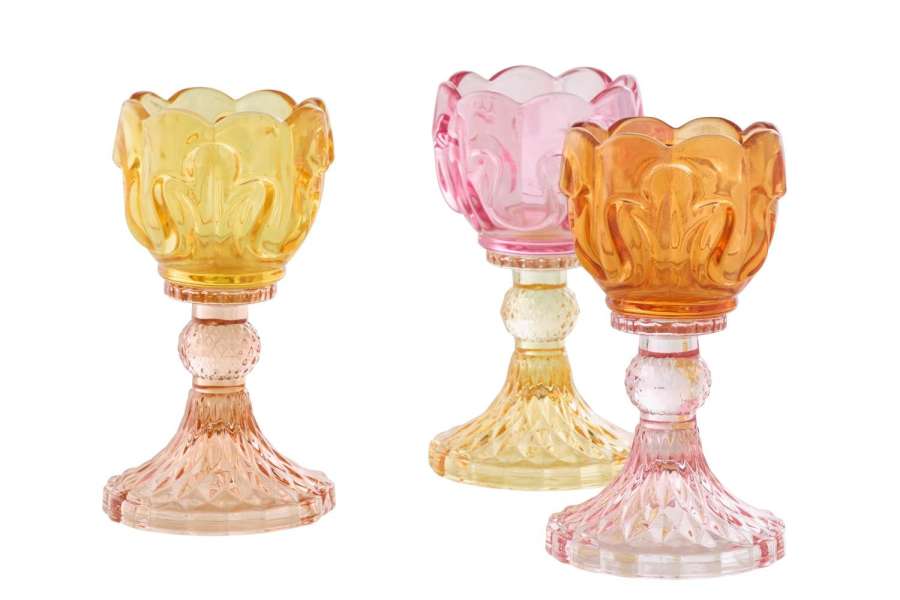 TEALIGHT HOLDER GLASS MULTI ASSORTMENT OF 3