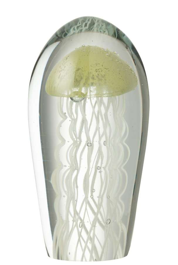 PAPERWEIGHT CALYPSO OVAL GLASS TRANSPARENT/GREEN LARGE