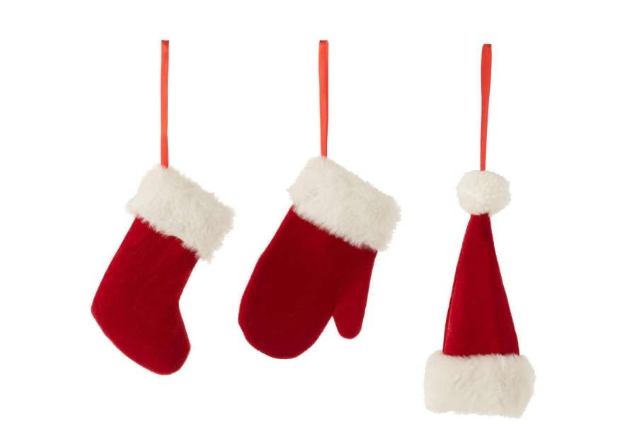 HANGER GLOVE/STOCKING/HAT TEXTILE RED/WHITE ASSORTMENT OF 3