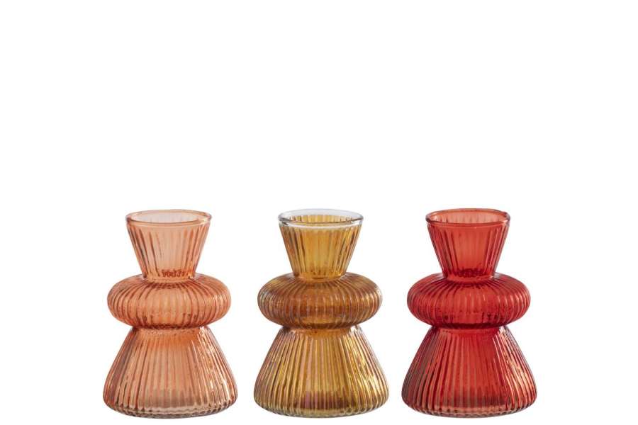 VASE GLASS ORANGE/RED ASSORTMENT OF 3