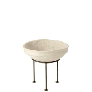 DISH ON FOOT CHAD PAPIER MACHE WHITE