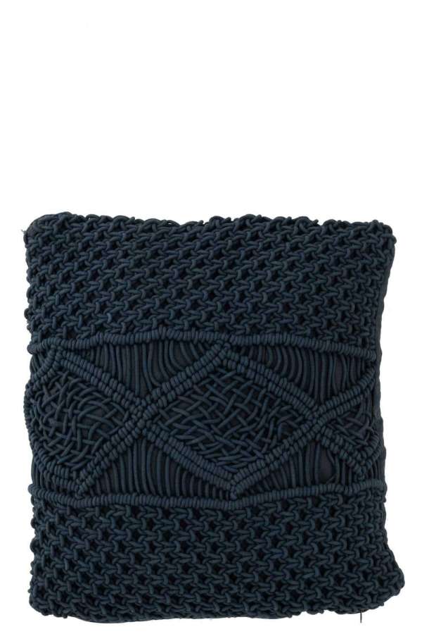 CUSHION MACRAME SQUARE COTTON BLUE