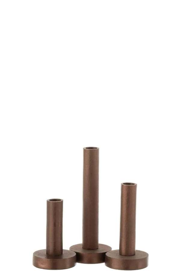 SET OF 3 CANDLEHOLDERS LOW MODERN METAL MATTE DARK BROWN