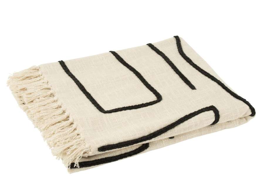 PLAID LINES/CURVES COTTON WHITE/BLACK