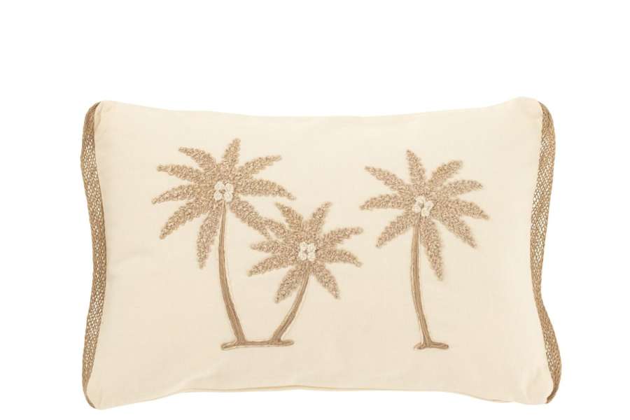 CUSHION RECTANGLE PALM TREES COTTON CREAM/BEIGE