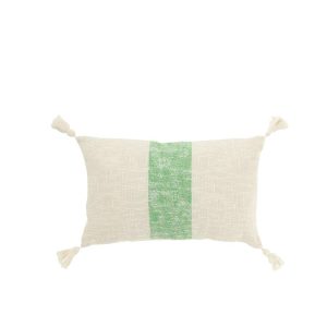 CUSHION RECTANGLE STRIPES+TASSELS COTTON WHITE/GREEN