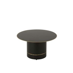 COFFEE TABLE CYLL BASE WITH GOLDEN BORDER ROUND IRON BLACK/GOLD COLORED SMALL