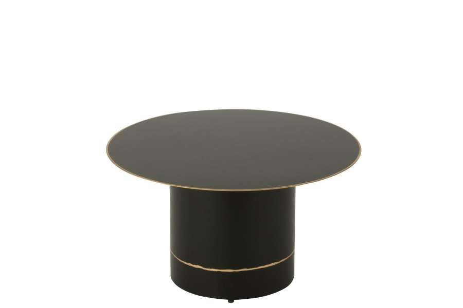 COFFEE TABLE CYLL BASE WITH GOLDEN BORDER ROUND IRON BLACK/GOLD COLORED SMALL