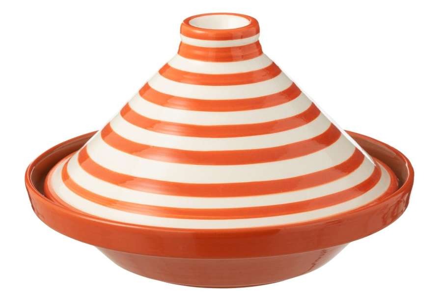 TAGINE GRANADA STRIPES CERAMIC WHITE/ORANGE