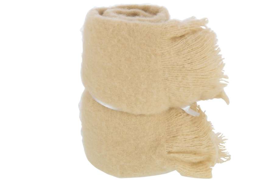 THROW WITH FRINGES POLYESTER BEIGE