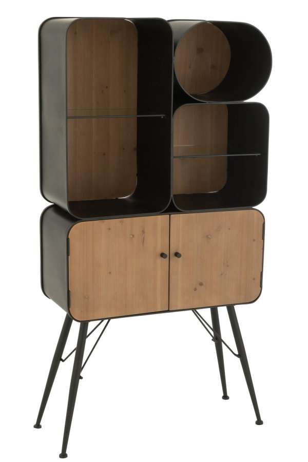 RACK WOOD AND METAL SHELVES FIR WOOD BLACK/LIGHT BEIGE