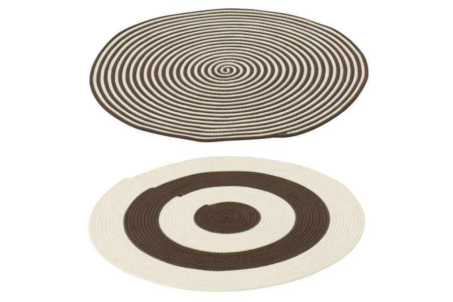 RUG ROUND STRIPED POLYESTER DARK BROWN/WHITE ASSORTMENT OF 2