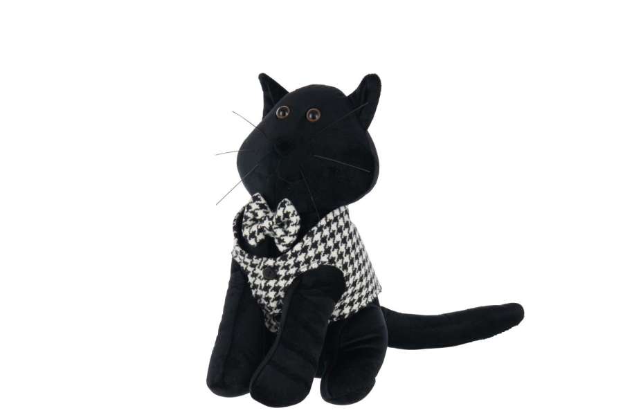 DOORSTOP CAT PIED-DE-POULE POLYESTER BLACK/WHITE