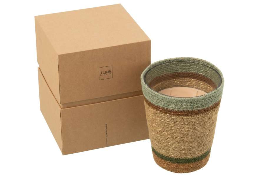 SCENTED CANDLE BASKET WAX BEIGE/BLUE LARGE-75HOURS