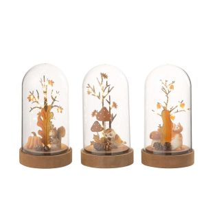 BELL JAR FOX/OWL/SQUIRREL LED WOOD/PLASTIC NATURAL/ORANGE ASSORMENT OF 3