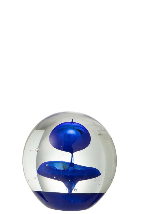 PAPERWEIGHT BUBBLE GLASS BLUE LARGE