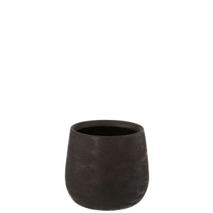 FLOWERPOT IRREGULAR ROUGH CERAMIC BLACK MEDIUM