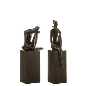 FIGURE ON BASE POLY DARK BROWN ASSORTMENT OF 2