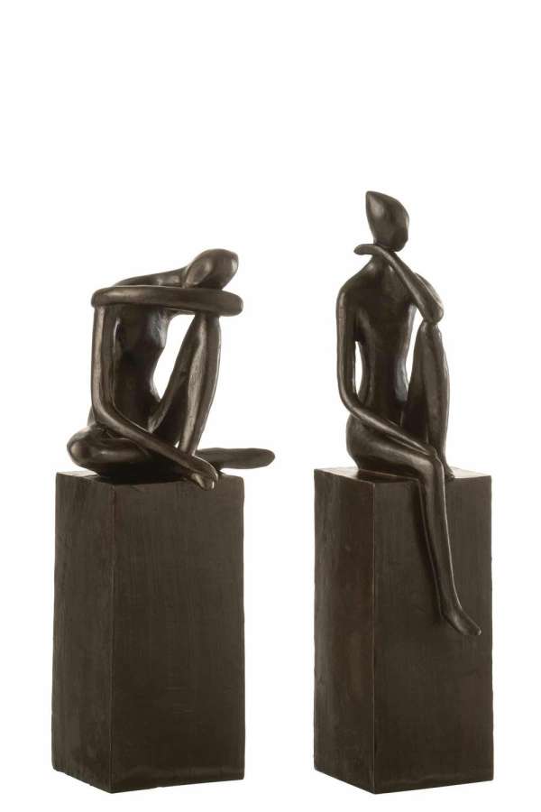 FIGURE ON BASE POLY DARK BROWN ASSORTMENT OF 2