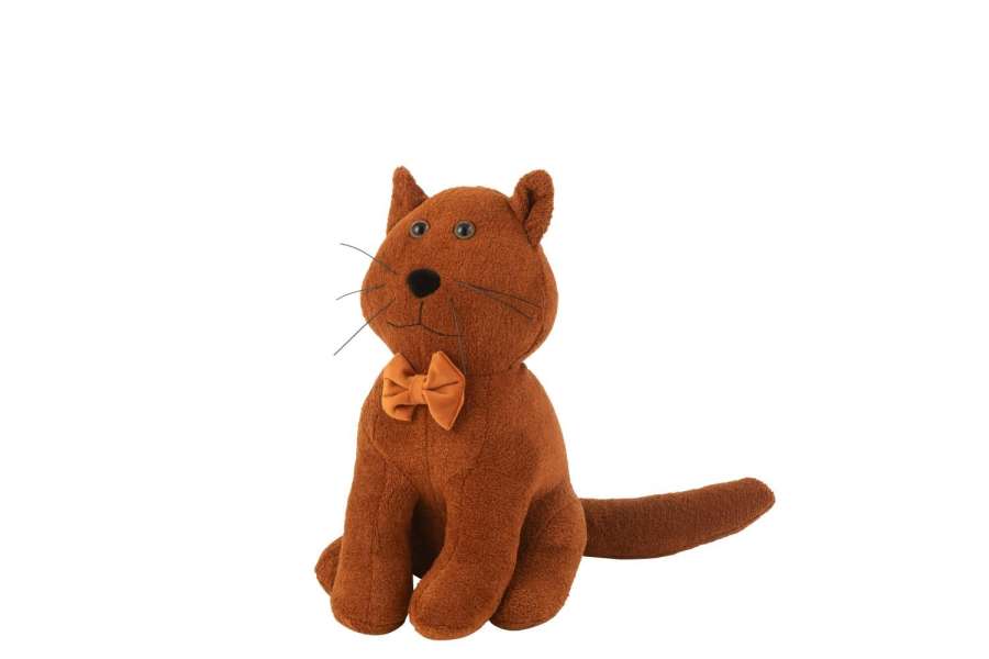 DOOR STOP CAT+BOW TIE BOUCLÉ COGNAC