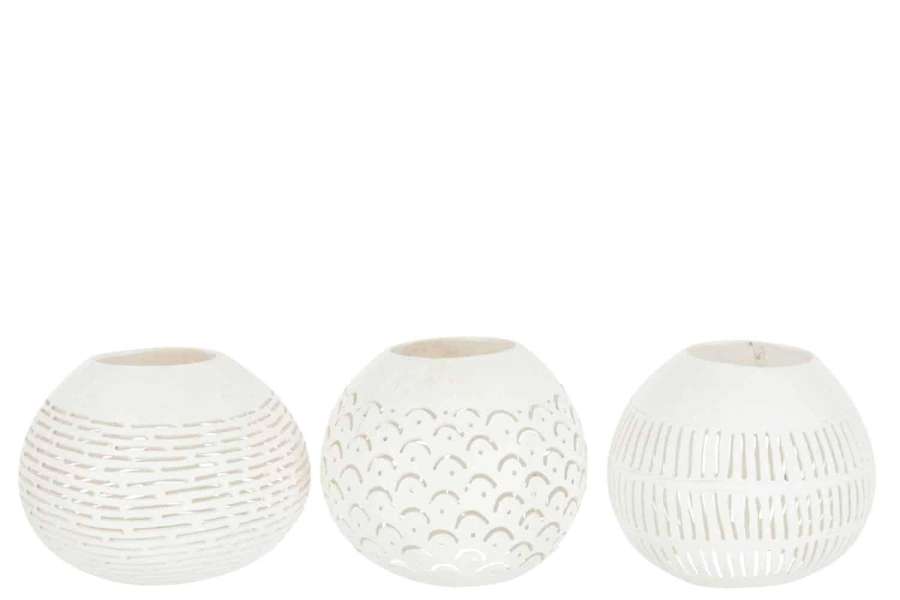 TEALIGHT HOLDER COCONUT LINES WHITE ASSORTMENT OF 3