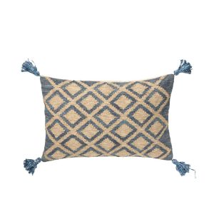 CUSHION RECTANGLE LOZENGE PATTERN JUTE/COTTON NATURAL/BLUE
