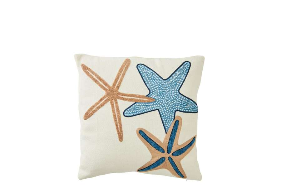 CUSHION STARFISH COTTON WHITE/BLUE
