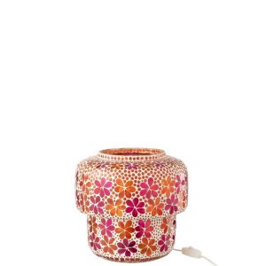 TABLE LAMP MOSAIC GLASS DARK PINK/ORANGE MEDIUM
