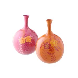 VASE FLOWERS METAL PINK/ORANGE ASSORTMENT OF 2