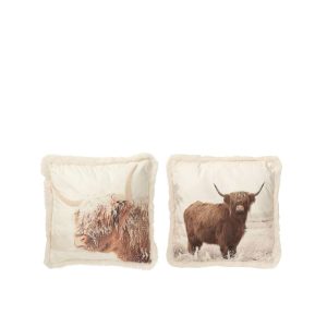 CUSHION YAK POLYESTER OFF-WHITE/BROWN SMALL ASSORTMENT OF 2