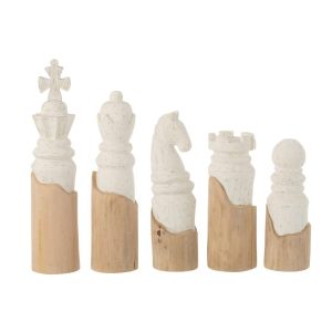 SET OF 5 CHESS PIECE MANGO WOOD WHITE/NATURAL