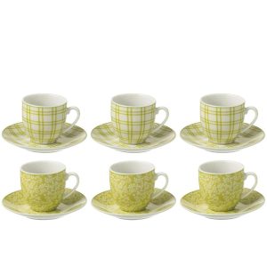 BOX OF 6 COFFEE CUP+SAUCER CERAMICS GREEN