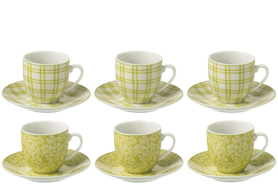 BOX OF 6 COFFEE CUP+SAUCER CERAMICS GREEN