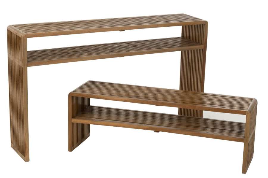 SET OF 2 CONSOLE WITH SHELF RECYCLE TEAK NATURAL