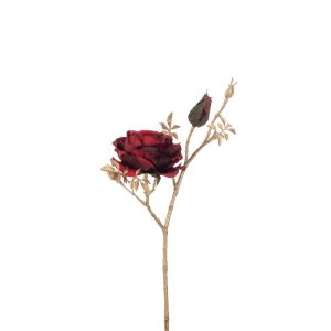 BRANCH ROSE + BUDS PLASTIC RED/GOLD