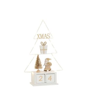 CHRISTMAS TREE CALENDER+LED WOOD WHITE/GOLD