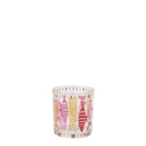 TEALIGHT HOLDER FISH GLASS PINK/ORANGE SMALL