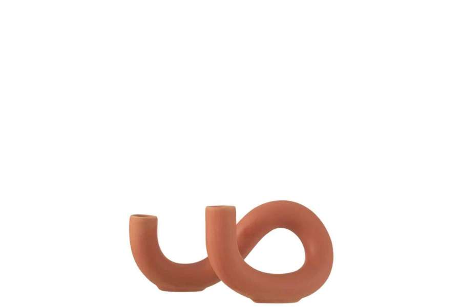 CANDLE HOLDER TORSION 2CANDLE CERAMIC ORANGE