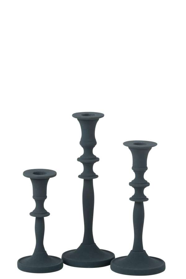 SET OF 3 CANDLE HOLDERS CLASSIC ALUMINIUM BLUE