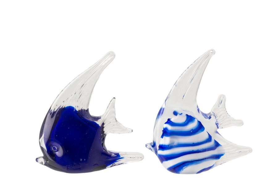 PAPERWEIGHT FISH STRIPED GLASS BLUE SMALL ASSORTMENT OF 2