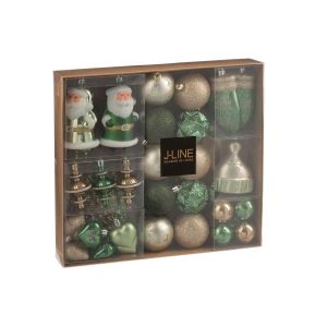 BOX OF 45 CHRISTMAS BAUBLE PLASTIC MINT GREEN/ECRU