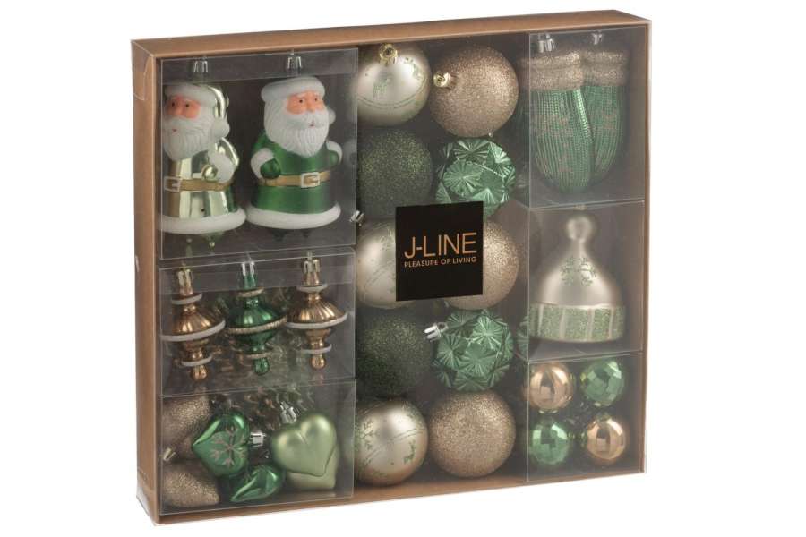 BOX OF 45 CHRISTMAS BAUBLE PLASTIC MINT GREEN/ECRU